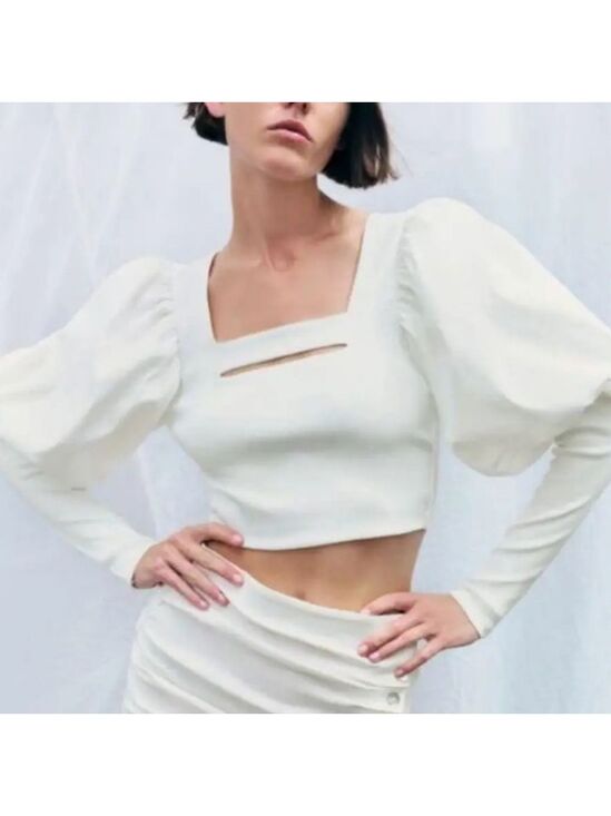 Zara Tops - NWT Zara Ballon Sleeve Cropped Blouse, Size M